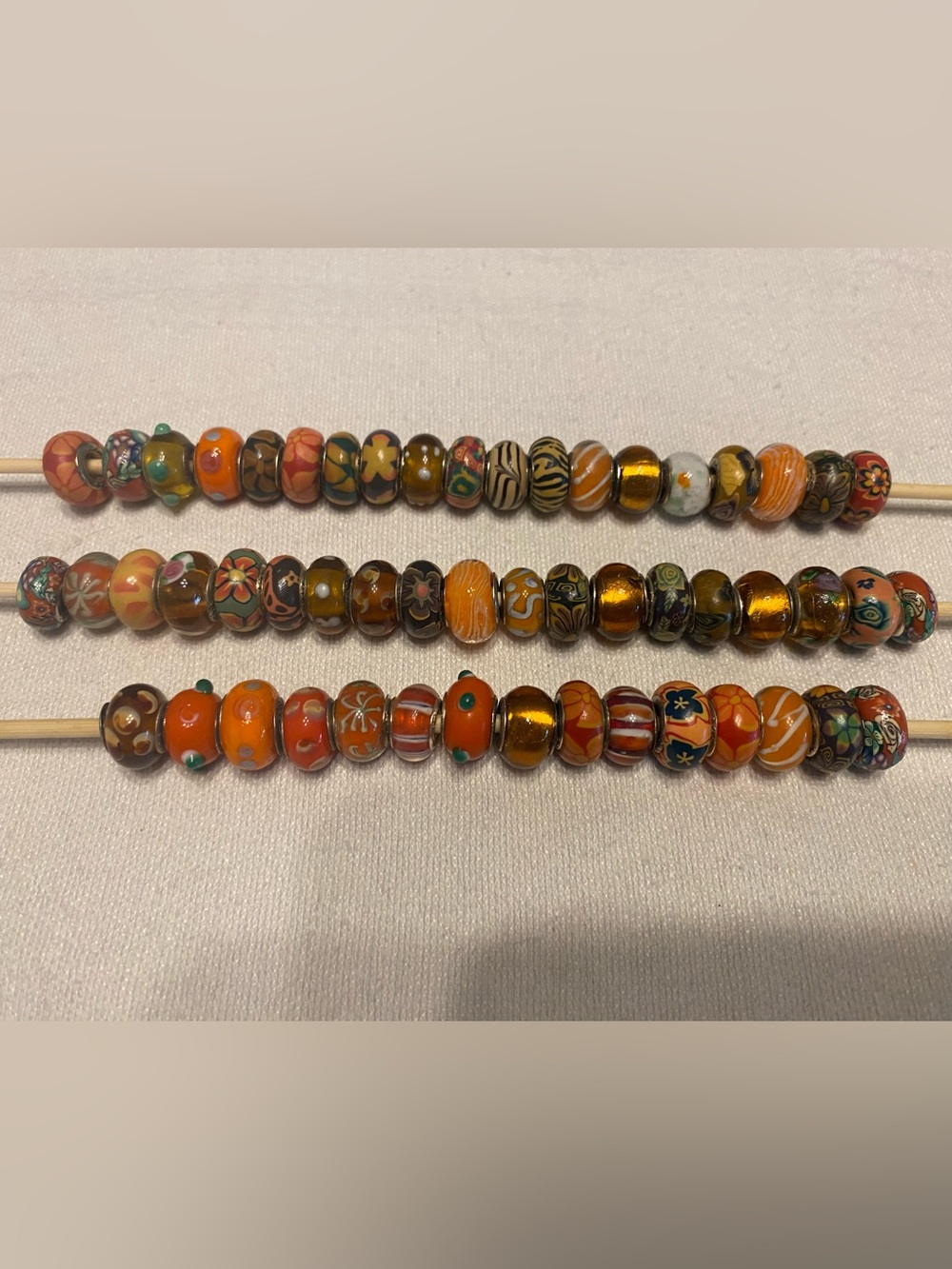 Glass Beads - European large hole style - Real Silver - 256 beads